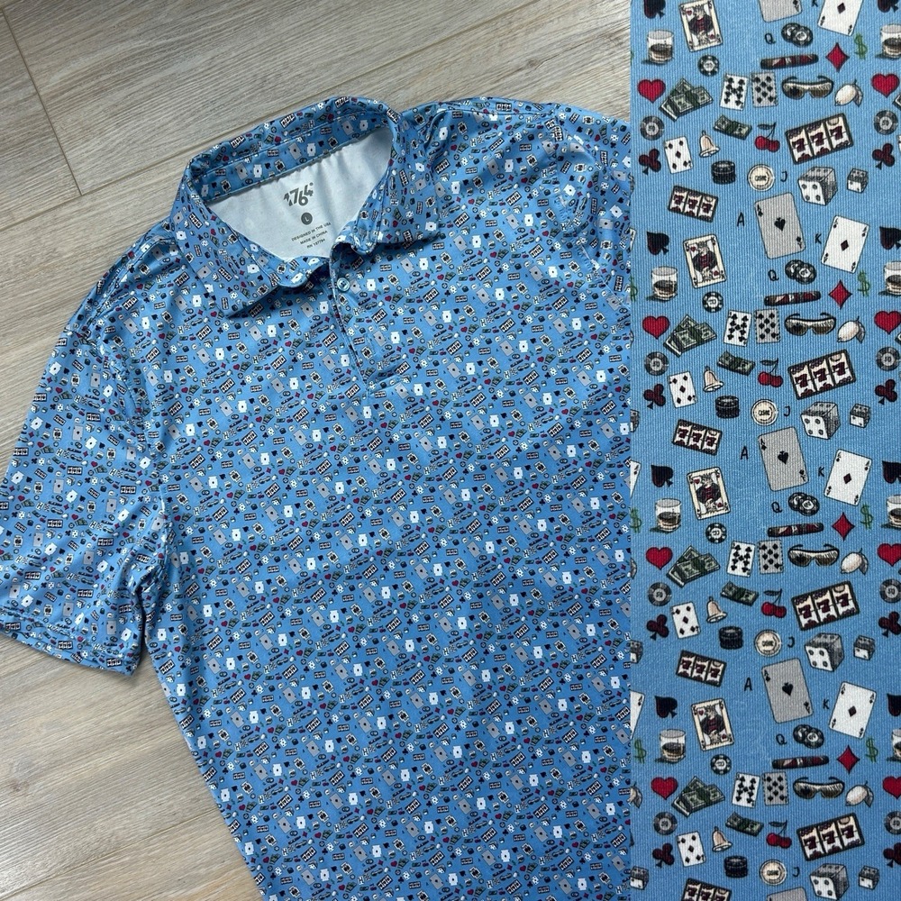 1764 Large Golf Poker Chips AOP Polo Shirt Performance Blue Gambler